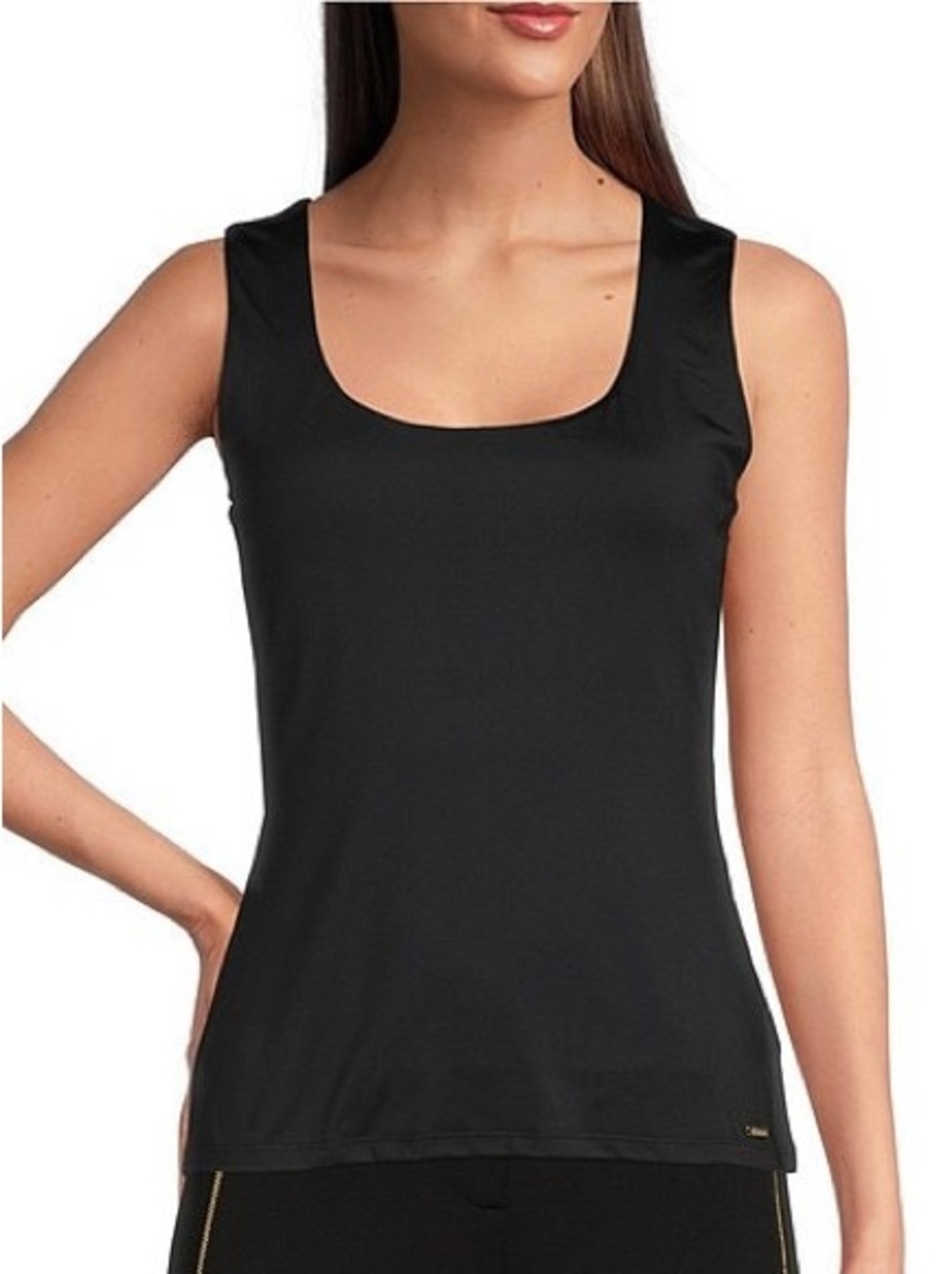 Calvin Klein Matte Jersey Scoop Neck Tank Top Black Seamless Size Large